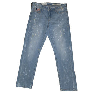 Pilcro Slim Boyfriend Jeans 28 Anthropologie Embroidered Paint Splatter Denim